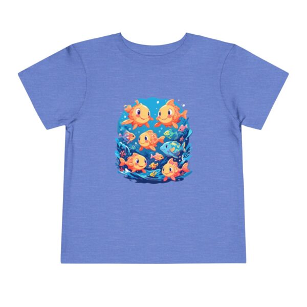 Blue toddler short sleeve tee with a vibrant ocean scene featuring colorful fish