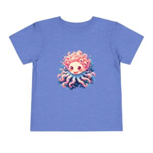 Blue toddler short sleeve tee with a cute pink anemone illustration