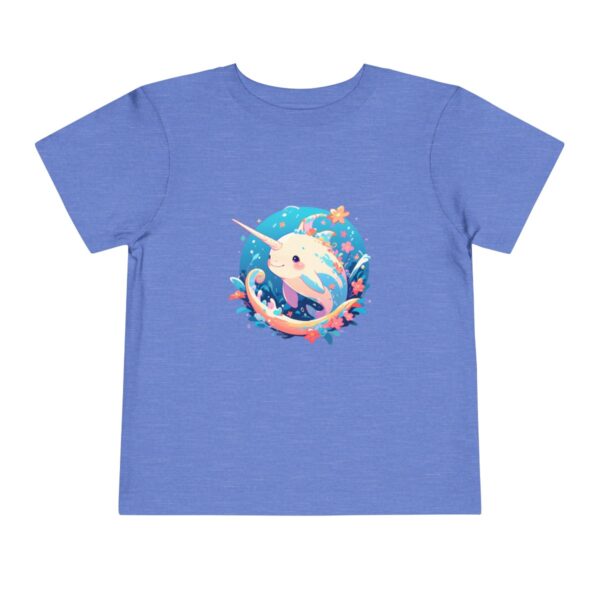 Blue toddler short sleeve tee with a cute narwhal illustration