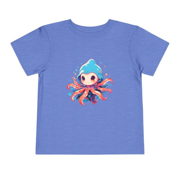 Blue toddler short sleeve tee with a cute baby squid illustration