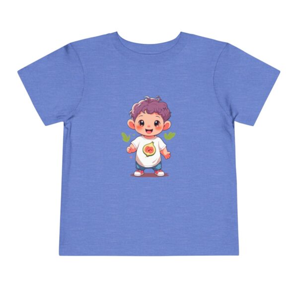 Light blue toddler short sleeve tee with a cute smiling fig character design