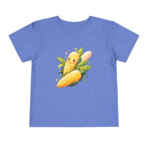 Light blue toddler short sleeve tee with a cute smiling corn character design