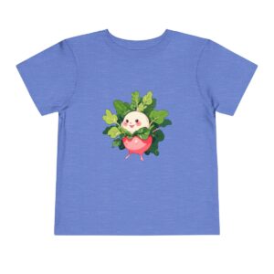 Light blue toddler short sleeve tee with a cute smiling radish character design