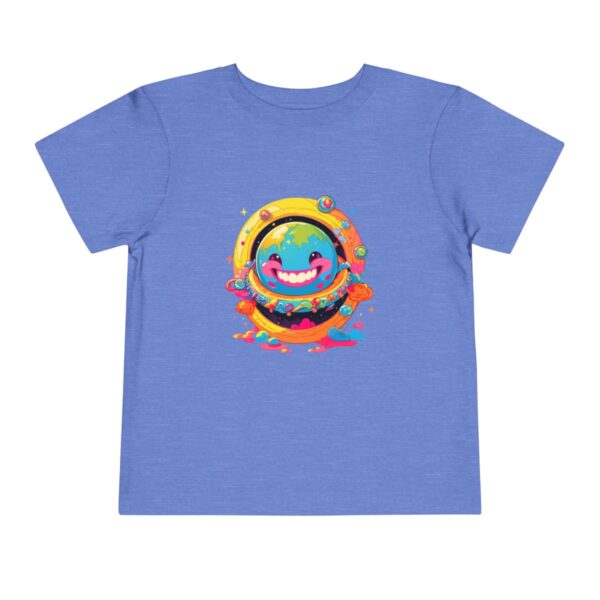 Blue toddler T-shirt with a cute smiling planet graphic