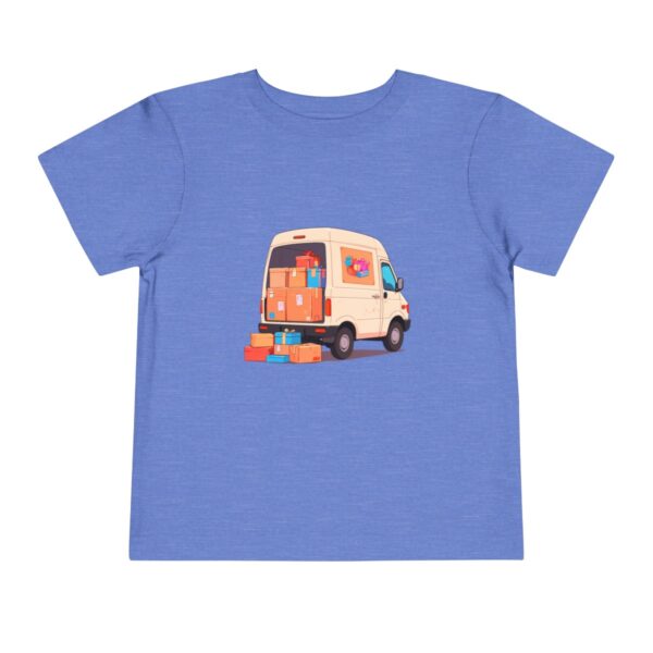 Blue Toddler T-shirt with a cartoon of a delivery van filled with packages