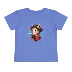 Light blue toddler short sleeve tee with a cute superheroine character design