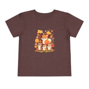 Brown toddler short sleeve tee with a cute autumn forest illustration