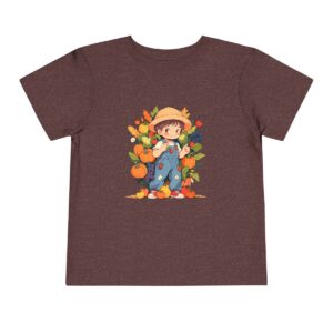 Brown toddler short sleeve tee with a cute harvest scene illustration