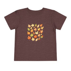 Brown toddler short sleeve tee with a cute autumn leaves illustration