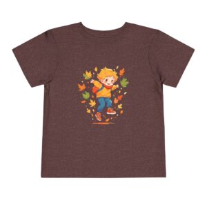 Brown toddler short sleeve tee with a cute autumn leaves illustration