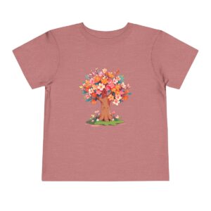 Pink toddler short sleeve tee with a cute happy tree illustration