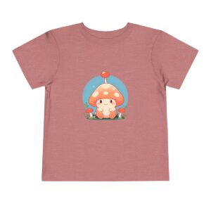 Pink toddler short sleeve tee with a cute mushroom character design