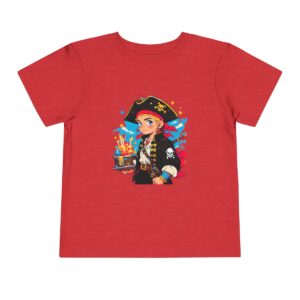 Toddler short sleeve tee with a pirate design on a red background