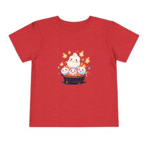 Red toddler short sleeve tee with a cute happy bonfire design