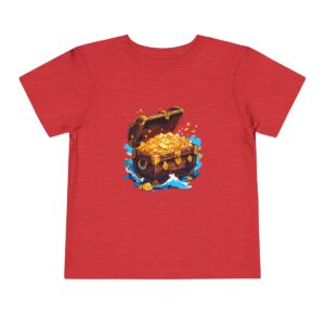 Toddler short sleeve tee with a pirate treasure chest design on a red background