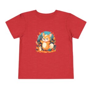 Red toddler short sleeve tee with a cute autumn forest illustration