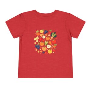 Red toddler short sleeve tee with a cute harvest scene illustration