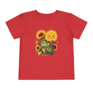 Red toddler short sleeve tee with a cute sunflowers illustration