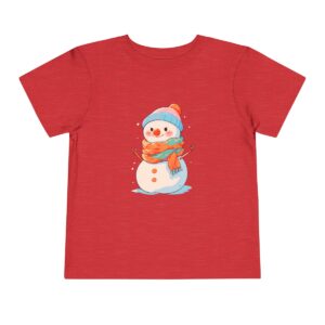 Red toddler short sleeve tee with a cute snowman illustration