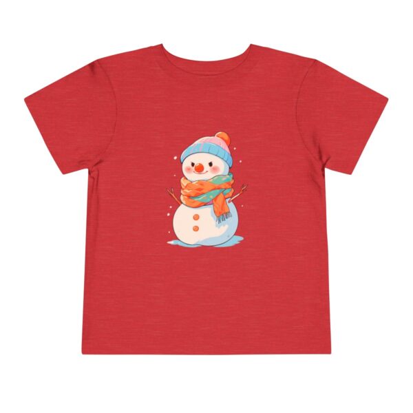 Red toddler short sleeve tee with a cute snowman illustration