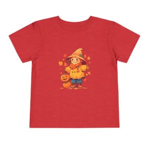 Red toddler short sleeve tee with a cute scarecrow illustration