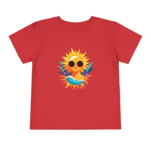 Red toddler short sleeve tee with a cute summer sun wearing sunglasses illustration