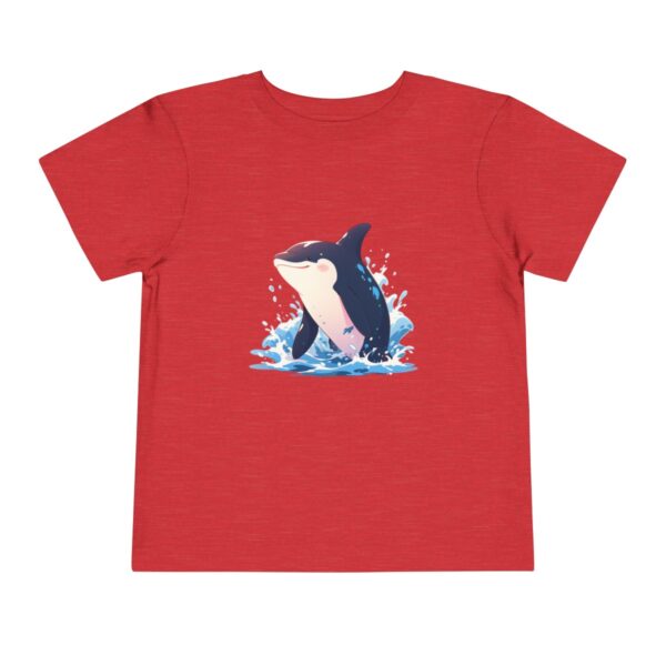 Red toddler short sleeve tee with a cute orca illustration