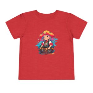 Toddler short sleeve tee with a pirate girl design on a red background