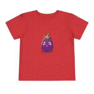 Red toddler short sleeve tee with a cute smiling eggplant character design