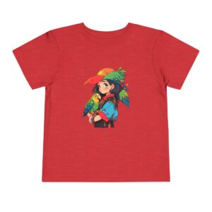 Toddler short sleeve tee with a pirate girl and parrot design on a red background