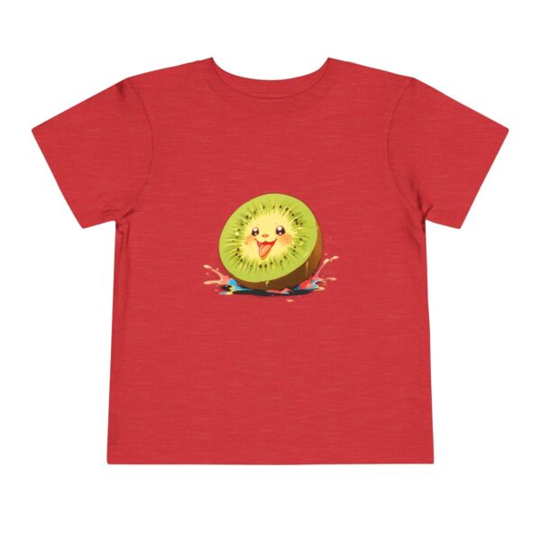 Red toddler short sleeve tee with a cute smiling kiwi slice character design