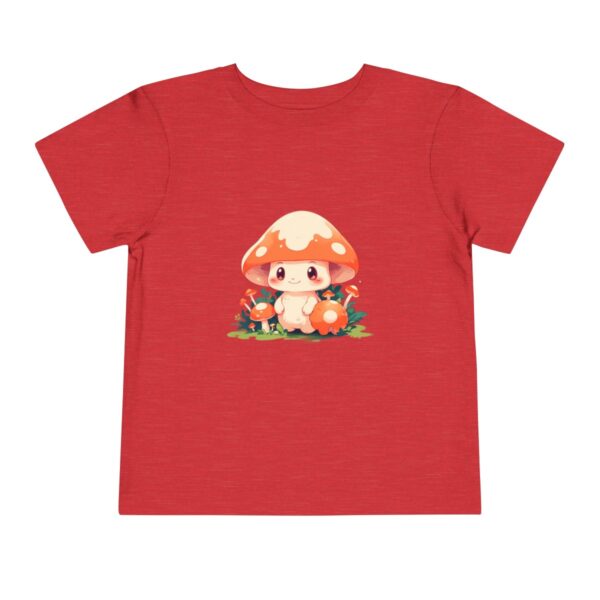 Red toddler short sleeve tee with a cute mushroom character design