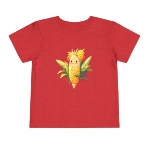 Red toddler short sleeve tee with a cute smiling corn character design