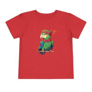 Toddler short sleeve tee with a pirate parrot design on a red background