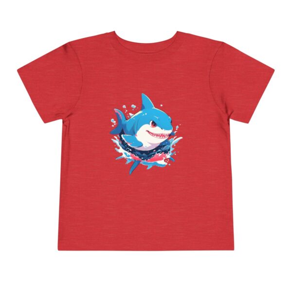 Red toddler short sleeve tee with a cute baby shark character design