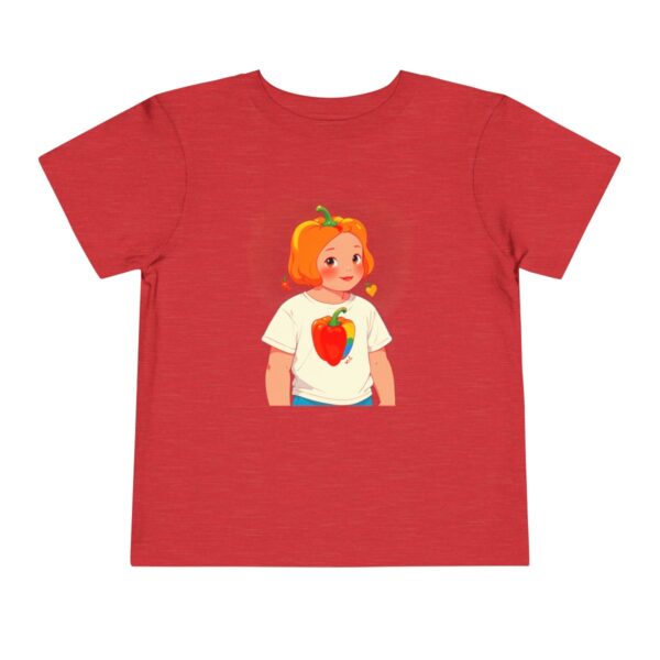 Red toddler T-shirt with a girl and a bell pepper design