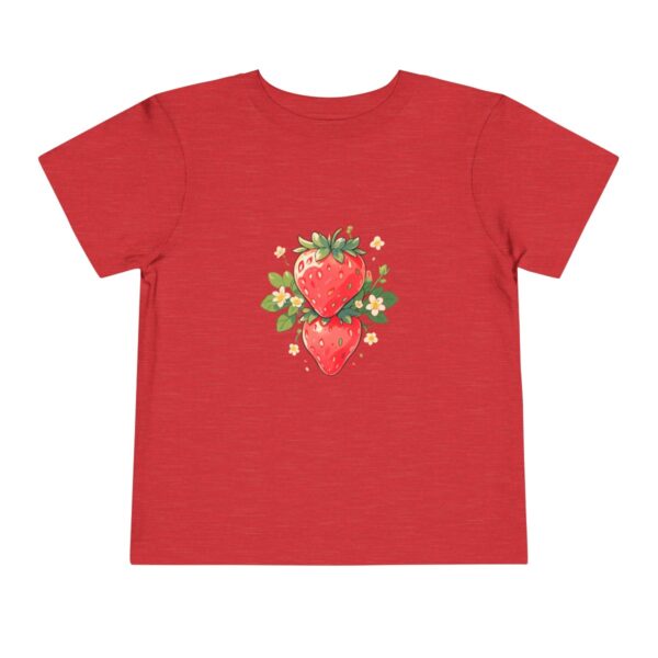 Red toddler T-shirt with two happy strawberries illustration