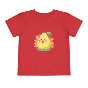 Red toddler T-shirt with happy pear illustration