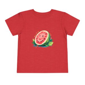 Red toddler T-shirt with smiling watermelon slice illustration