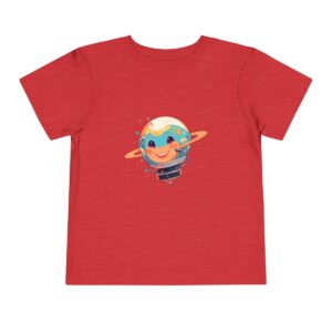 Red toddler T-shirt with a cute planet and satellite graphic