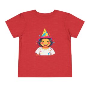 Toddler short sleeve tee with a party hat design on a red background