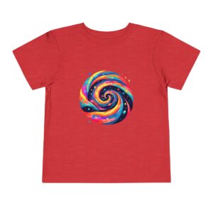 Red toddler T-shirt with a colorful galaxy swirl graphic