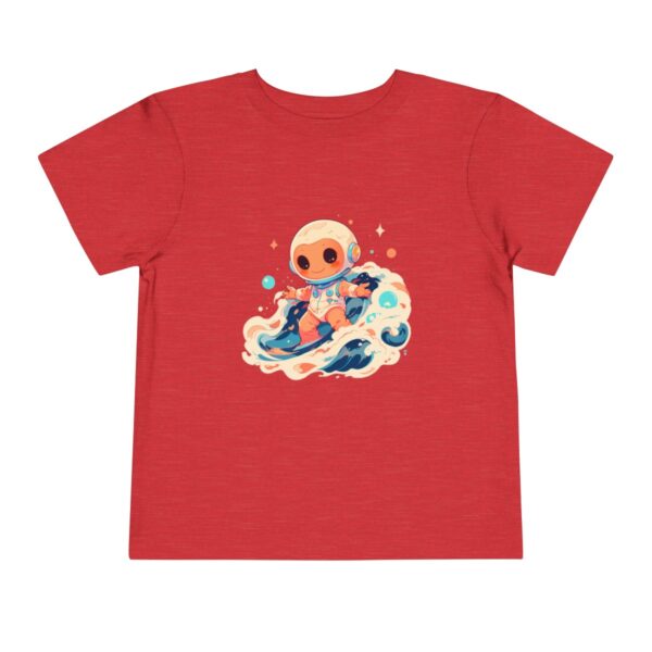 Red toddler T-shirt with a cute Martian graphic and colorful waves