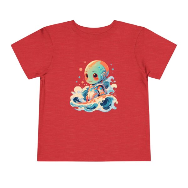 Red toddler T-shirt with a cute Martian graphic in waves