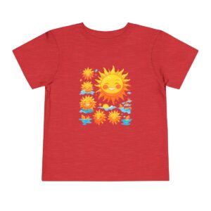 Red toddler T-shirt with multiple cute sun graphics