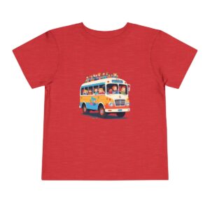 Red Toddler T-shirt with a cartoon of children in a colorful bus