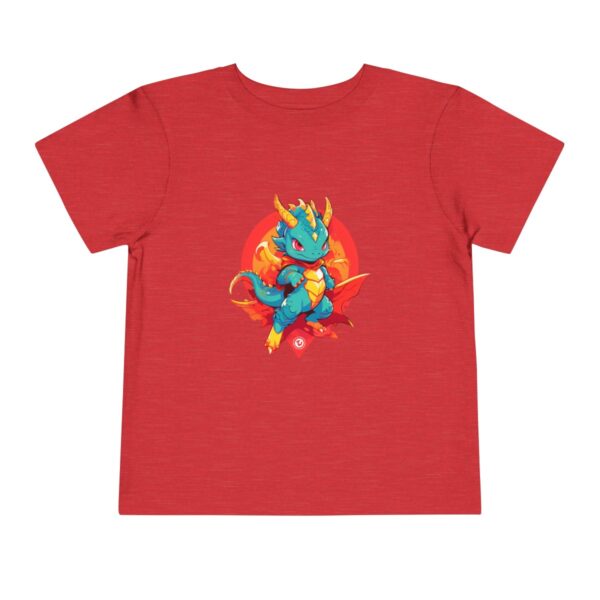 Red toddler short sleeve tee with a cute superhero dragon character design