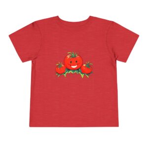 Red toddler short sleeve tee with a cute tomato family design