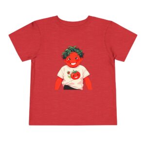 Red toddler short sleeve tee with a cute tomato character design