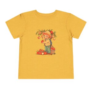 Yellow toddler short sleeve tee with a cute apple picking design